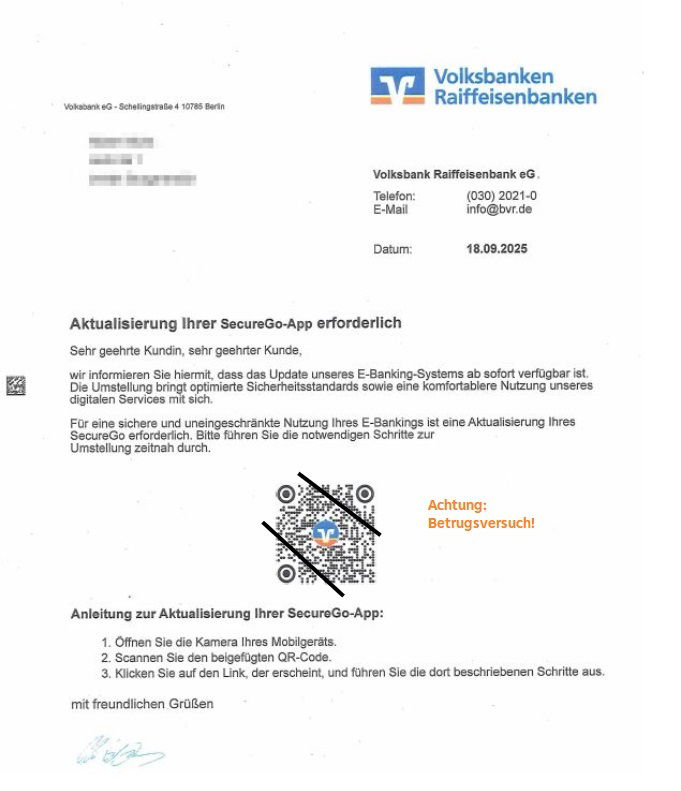 Beispiel eines gefälschten Briefes.