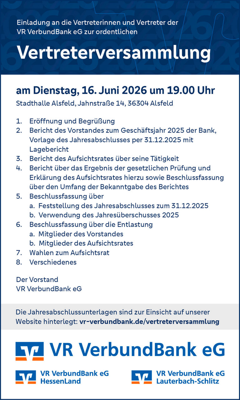 Bekanntmachung und Tagesordnung zur Vertreterversammlung 2026