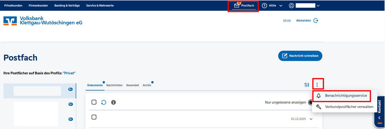 Benachrichtigungsfunktion im OnlineBanking
