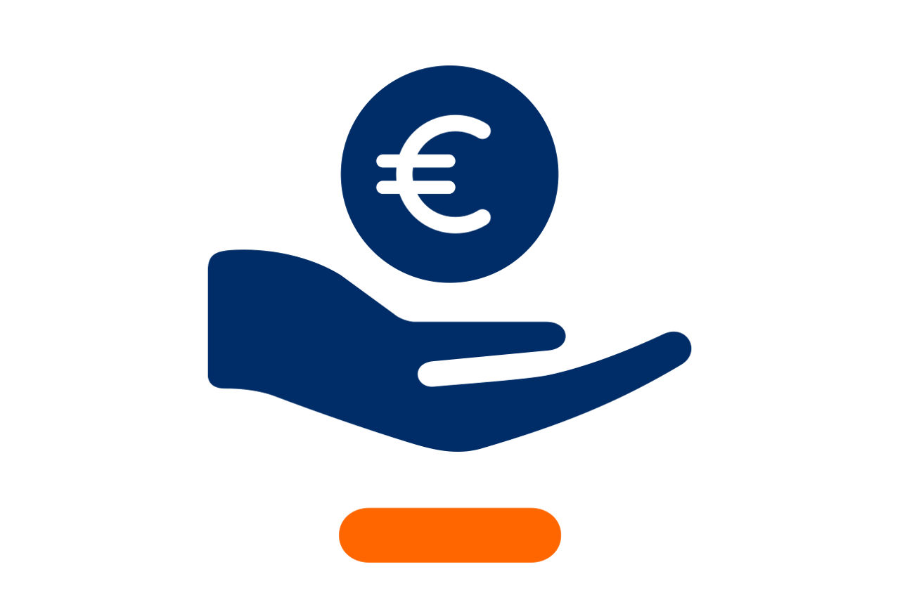 Grafische Darstellung eine Hand über der eine Münze mit einem Euro-Zeichen schwebt.