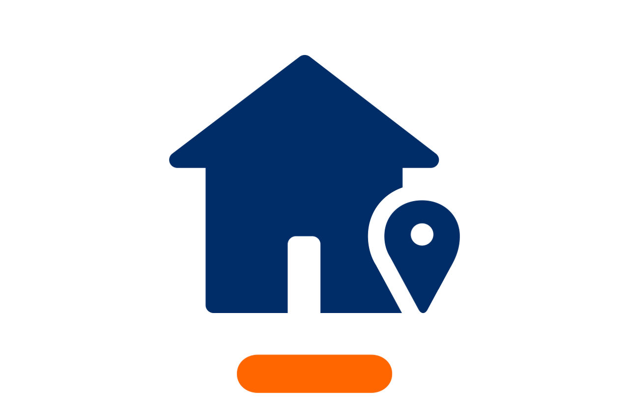 Grafische Darstellung eines Hauses mit einer Stecknadel