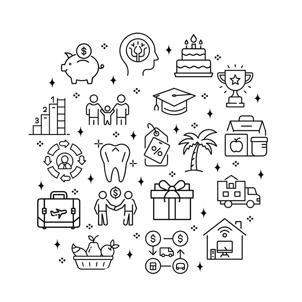 Icons auf einem dunkelblauen Hintergrund