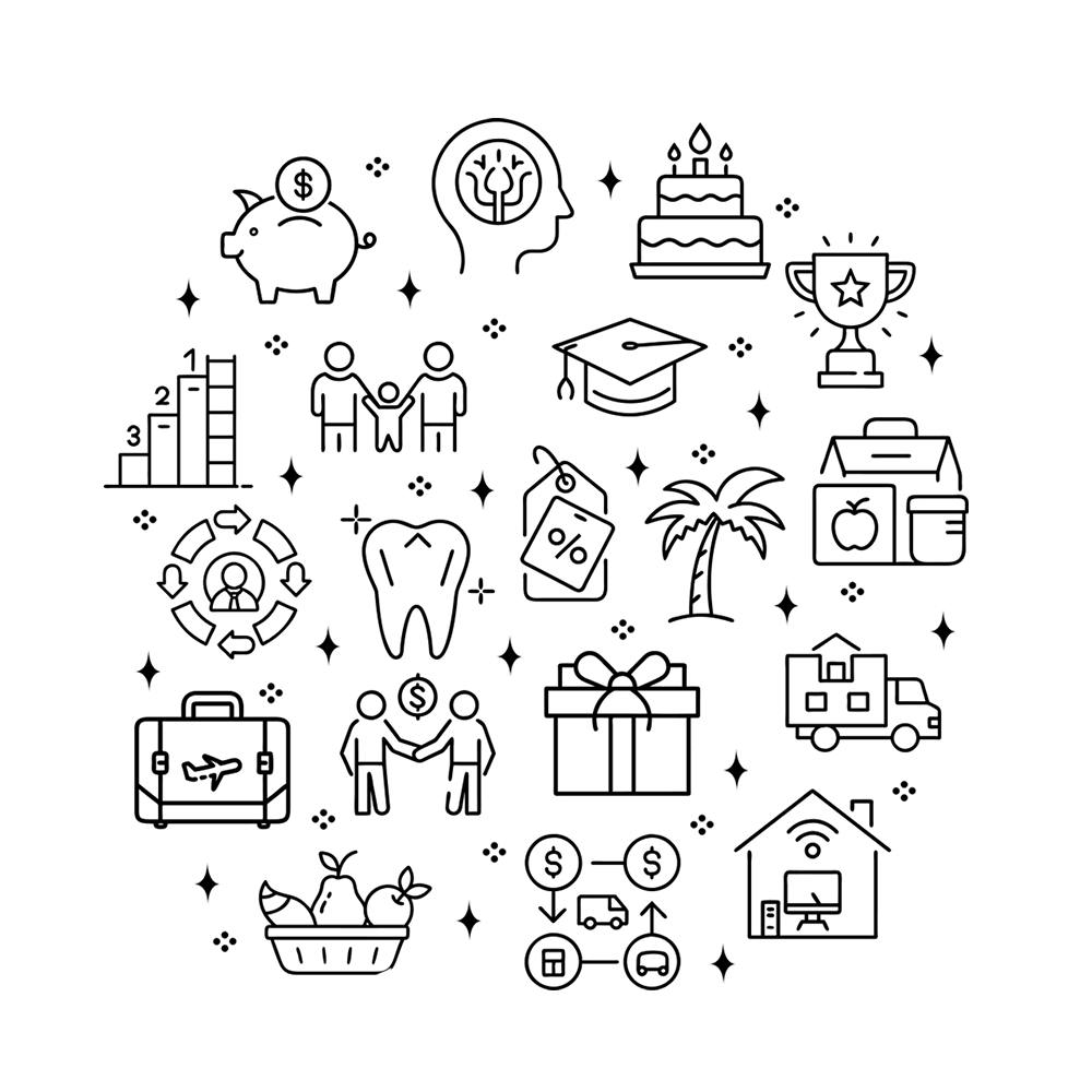 Icons auf einem dunkelblauen Hintergrund