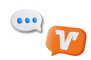 Eine Sprechblase und das Volksbank "V" in orange