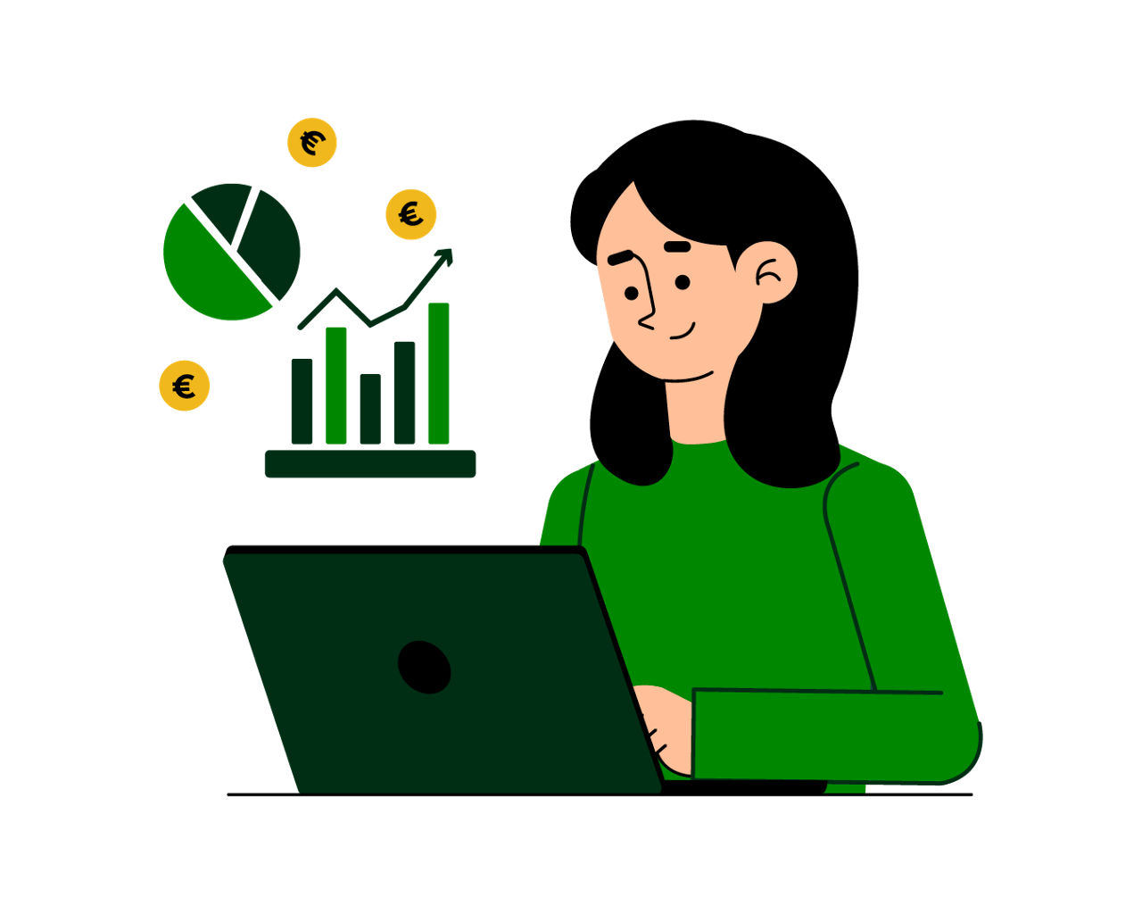 Grafik einer Frau am Laptop