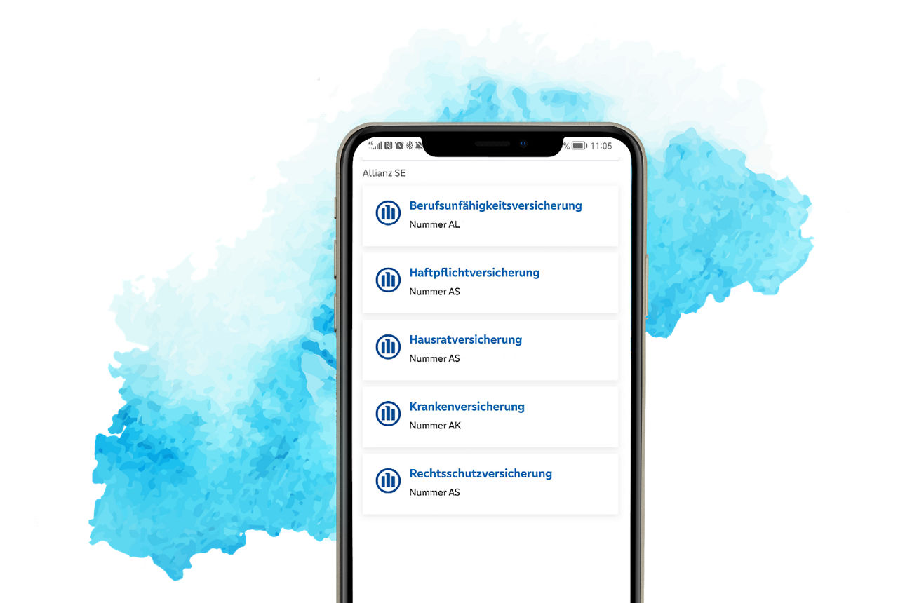 Darstellung eines Smartphones auf dem Versicherungen abgebildet sind
