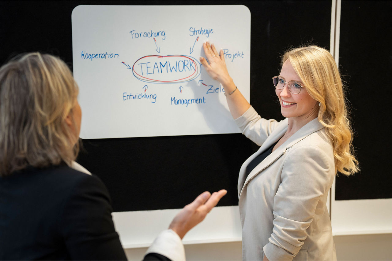 Besprechung vor dem Whiteboard