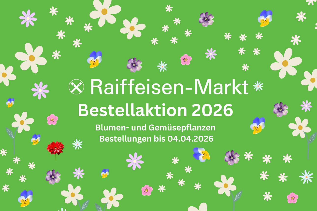 Blumen auf grünen Hintergrund Text: Bestellaktion 2026 Blumen -und Gemüseplfanzen bis 04.04.2026