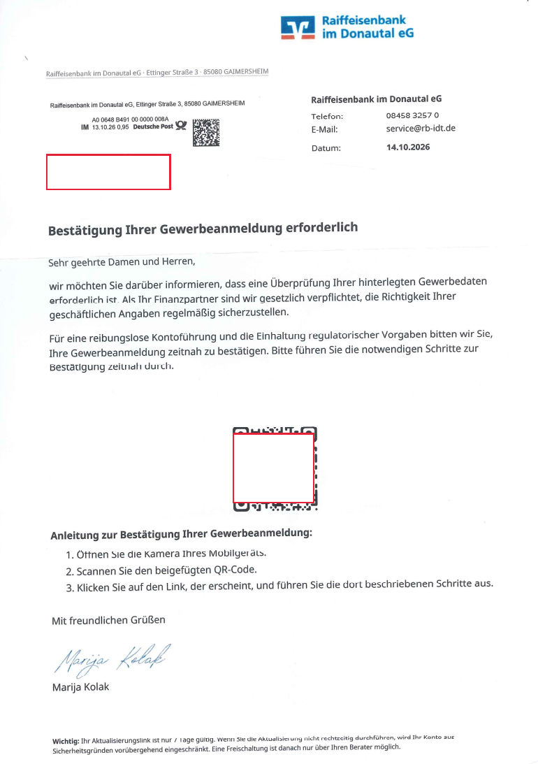 Betrugsschreiben Gewerbeanmeldung