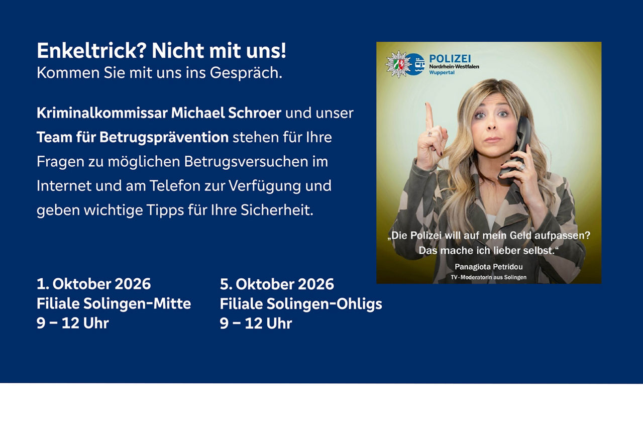 Informationen zum Austausch in den Solinger Filialen zum Thema Betrugsprävention