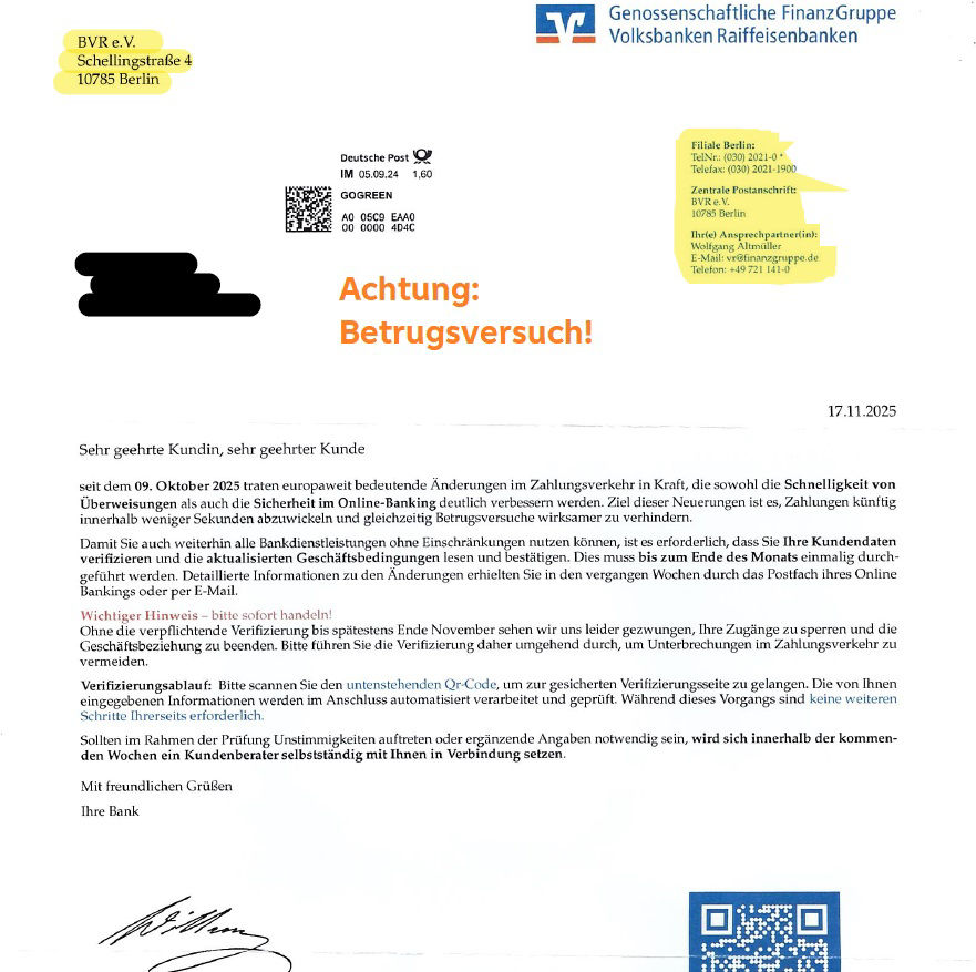 Beispiel eines gefälschten Briefes.