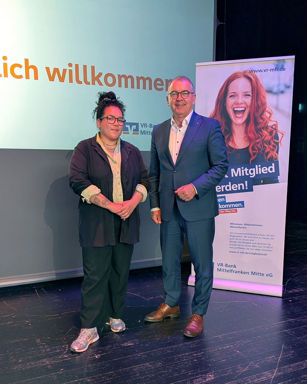 Referentin Michelle Pantke, Stv. Vorstandsvorsitzende Erwin Einzinger (VR-Bank Mittelfranken Mitte eG)