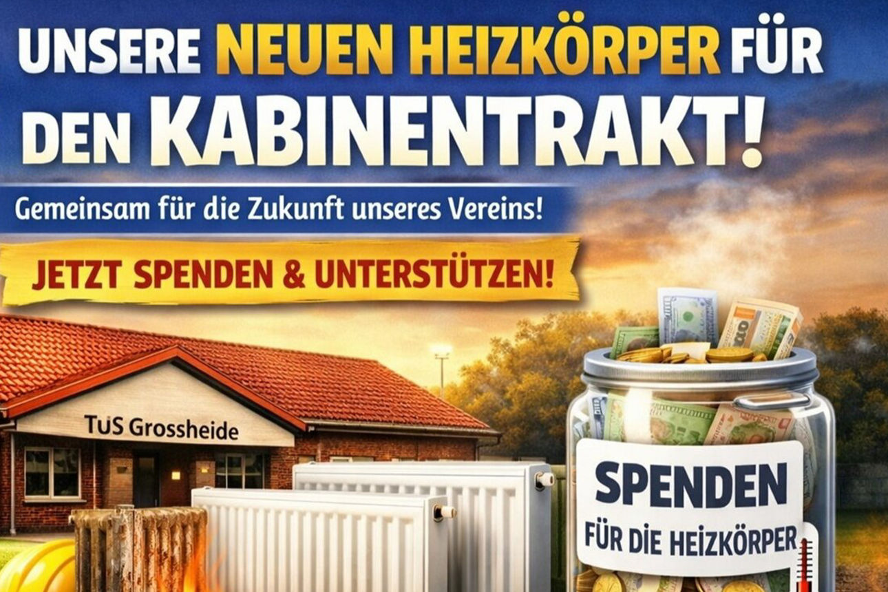 KI generiertes Bild vom Vereinsheim mit Heizungen und Spendentopf im Vordergrund