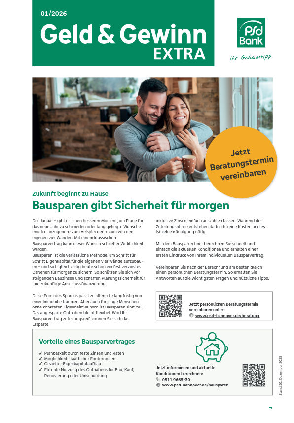 Titelseite Kundenzeitung Geld und Gewinn Januar 2026