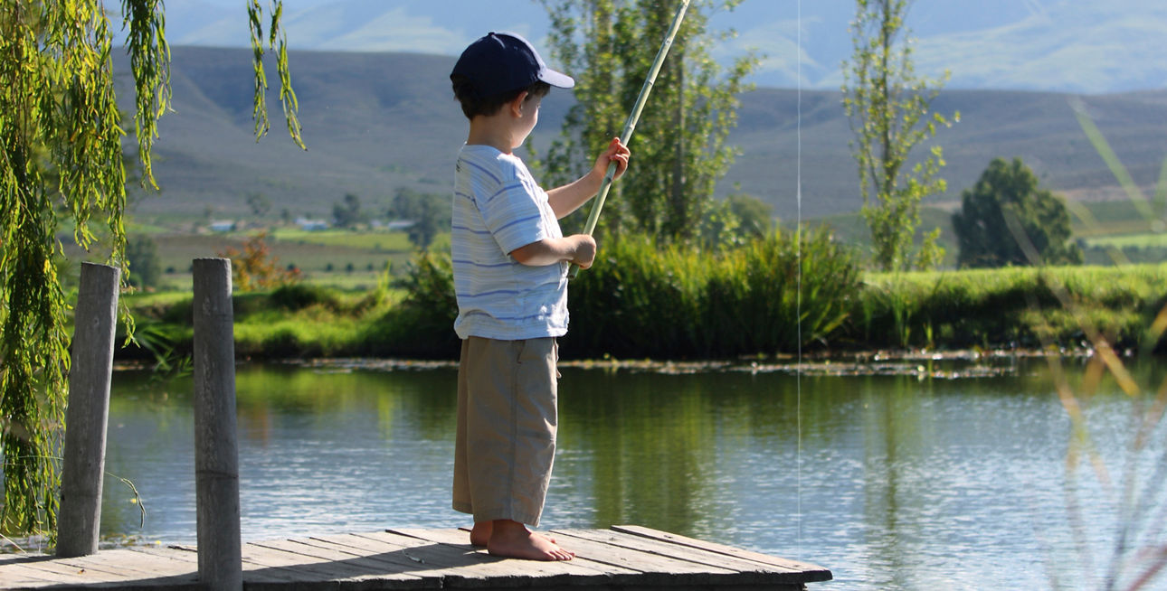 Kleiner Junge angelt am See