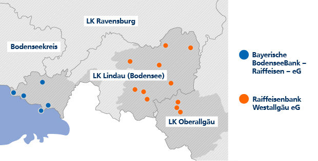 Karte des Geschäftsgebiets der VR SüdBank eG