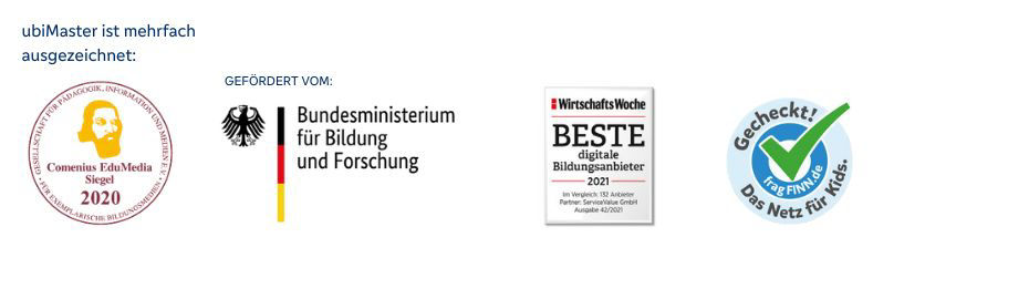 Logos von vier Einrichtungen, die ubiMaster ausgezeichnet haben