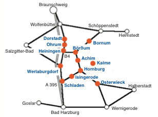 Eine Karte mit eingezeichneten Sonderzielen, ähnlich wie ein U-Bahn-Plan