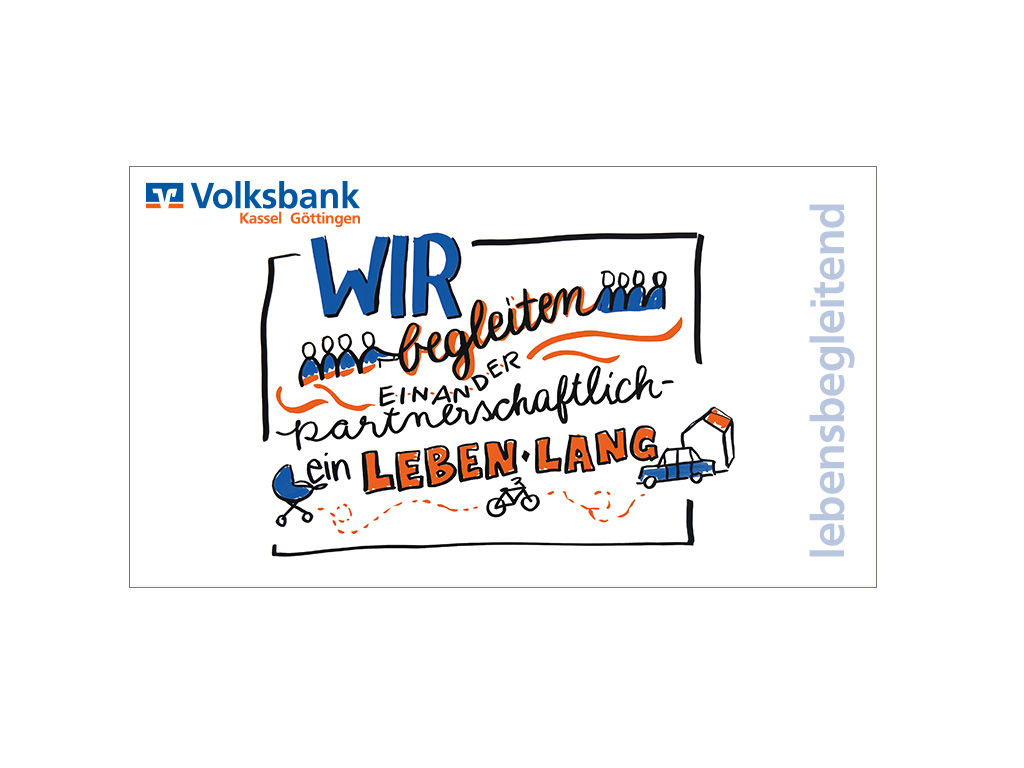 Wir begleitend einander partnerschaftlich ein Leben lang Schriftzug