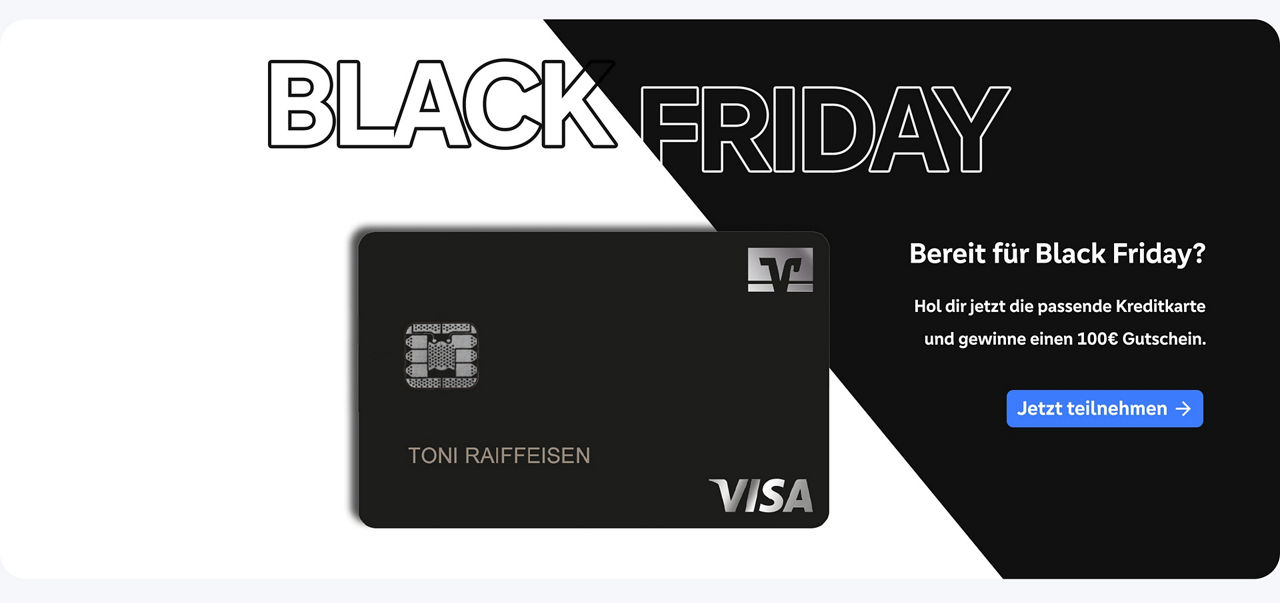 die schwarze Kreditkarte der Volksbank auf weißem Hintergrund