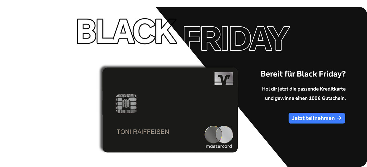 die schwarze Kreditkarte der Volksbank auf weißem Hintergrund