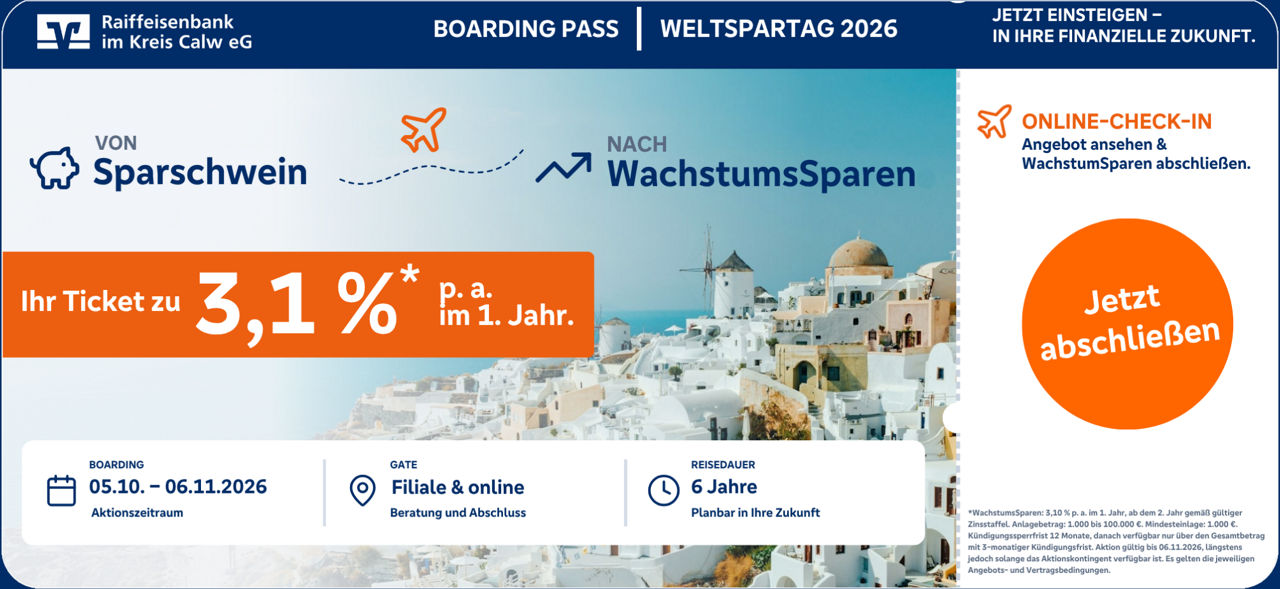 Boardingpass Wachstumssparen, jetzt abschließen!