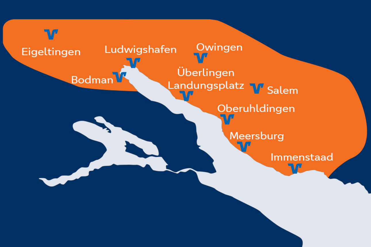 Bild vom Bodensee und den Orten Eigeltingen, Ludwigshafen, Bodman, Owingen, Überlingen und Salem