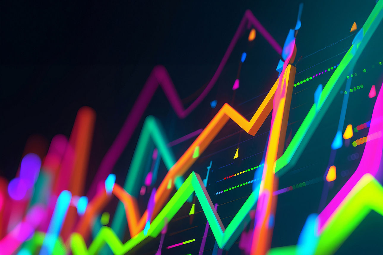 Neongraphen, die die Börsenkurse darstellen sollen