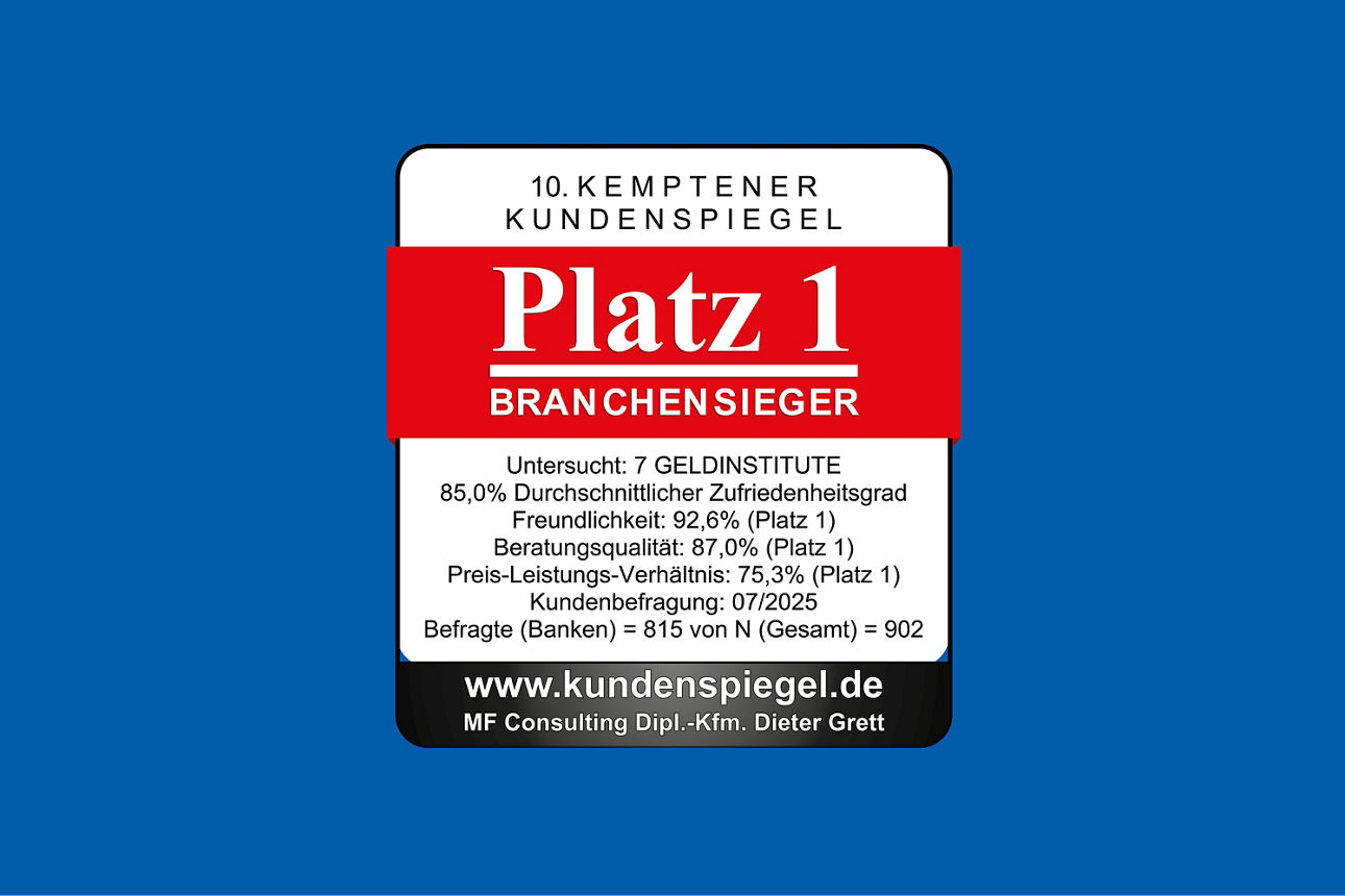Siegel 10. Kemptener Kundenspiegel - Branchensieger Geldinstitute