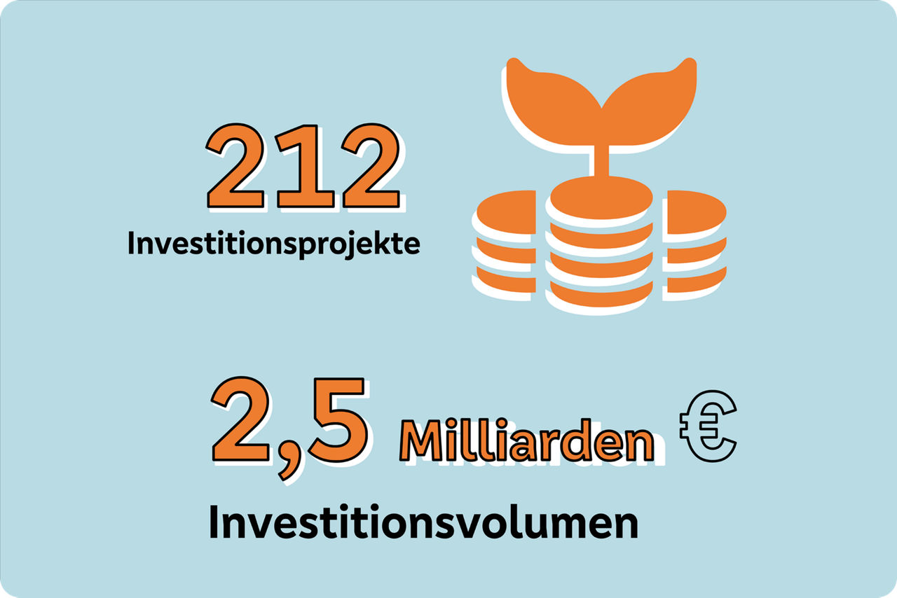 Grafische Darstellung von Investitionsprojekten und Investitionen in Brandenburg