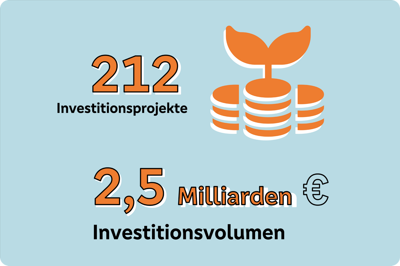 Grafische Darstellung von Investitionsprojekten und Investitionen in Brandenburg