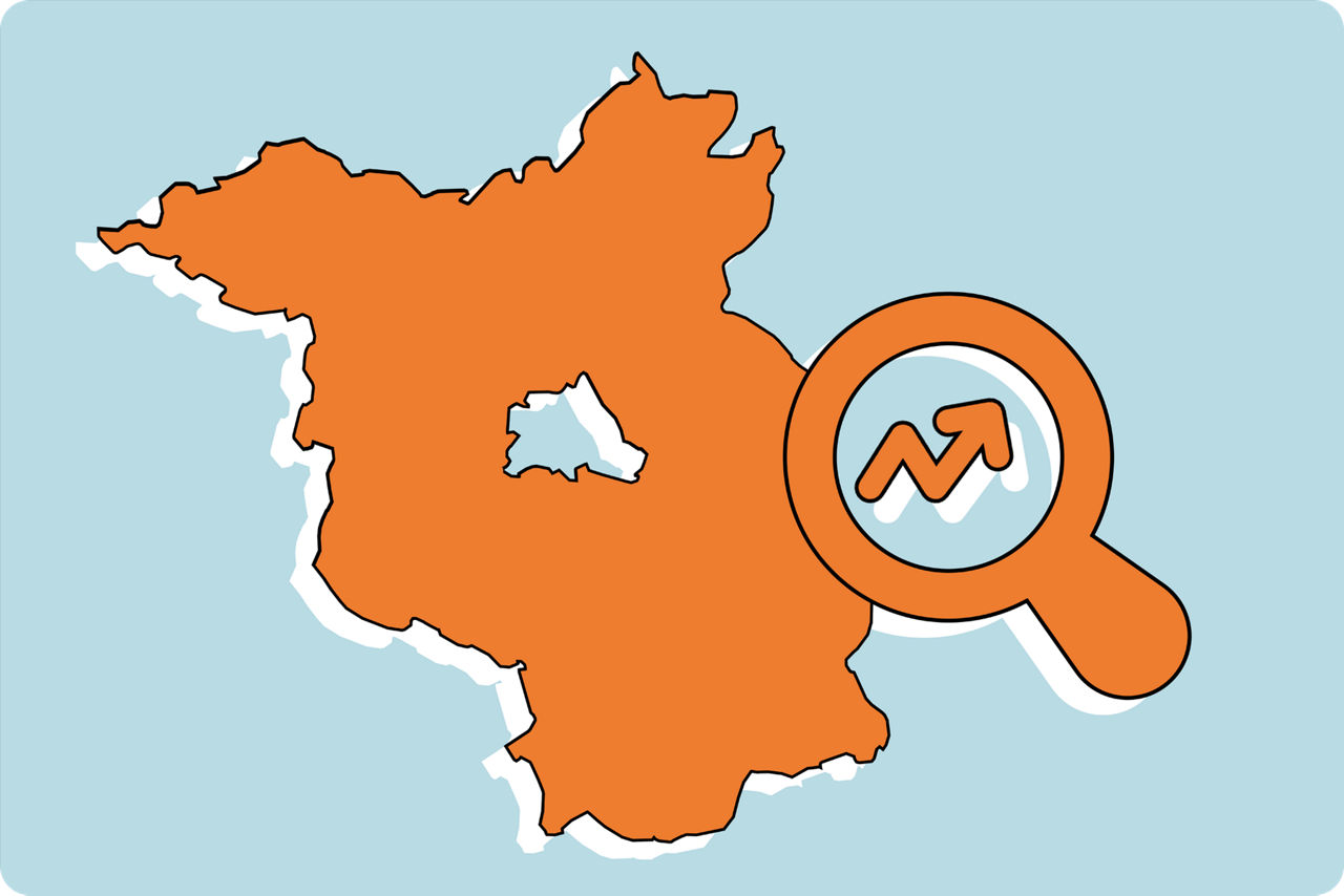 Grafische Darstellung von Brandenburg sowie einer Lupe 