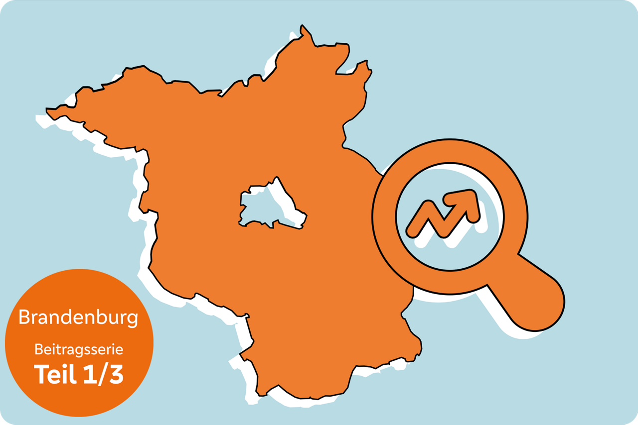Grafische Darstellung von Brandenburg sowie einer Lupe 