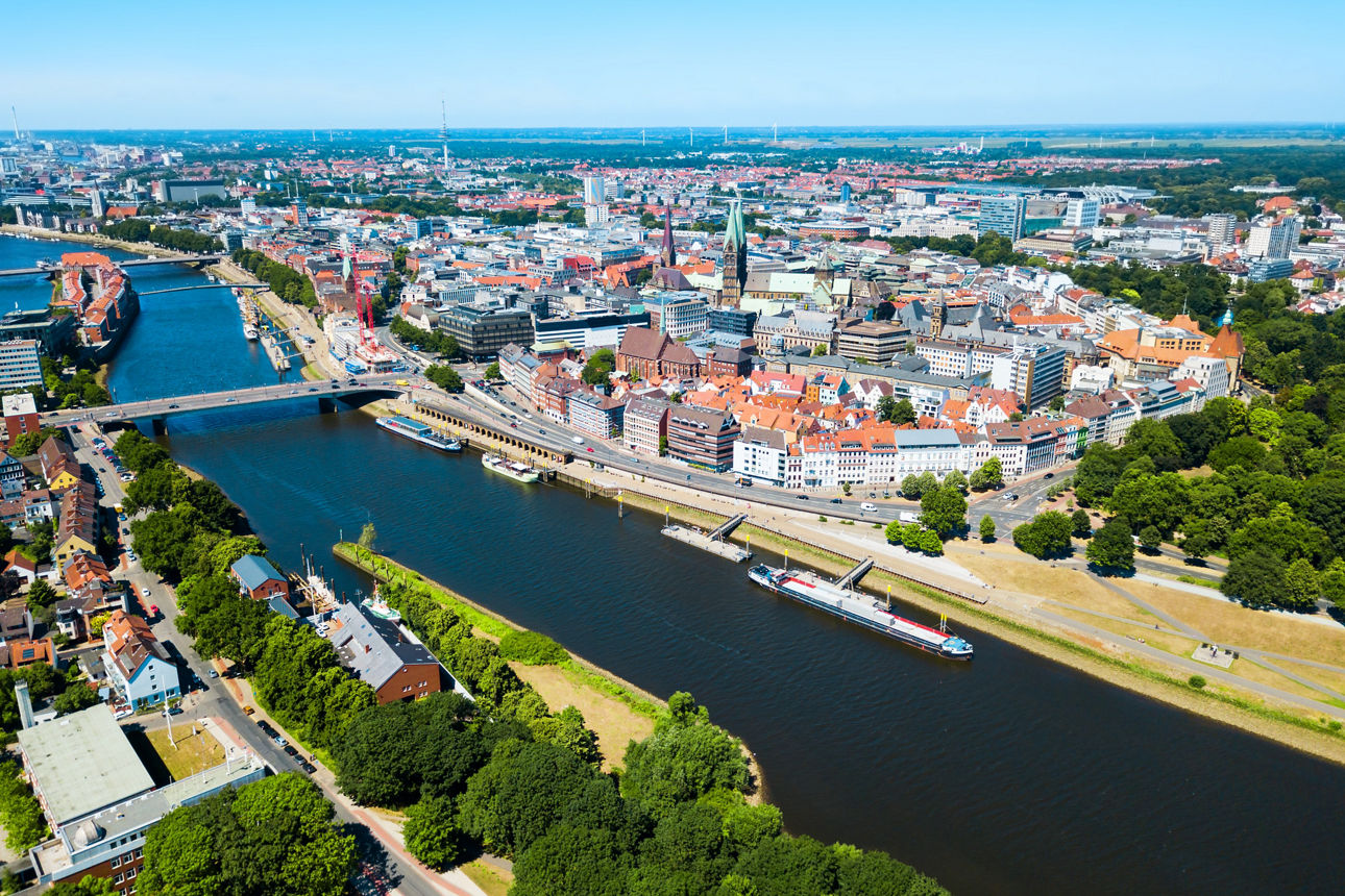 Ein Luftbild der Altstadt in Bremen