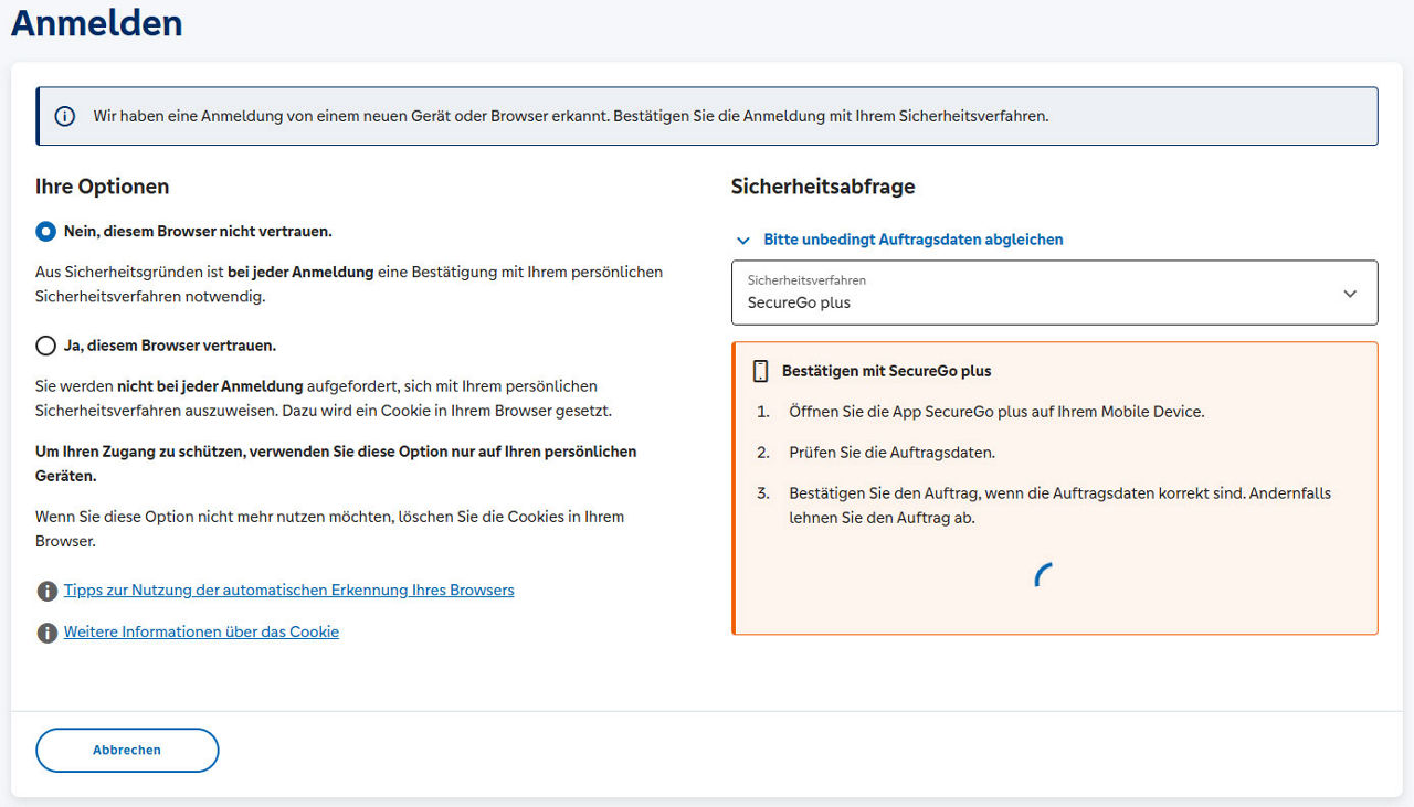 Screenshot der Browsererkennung