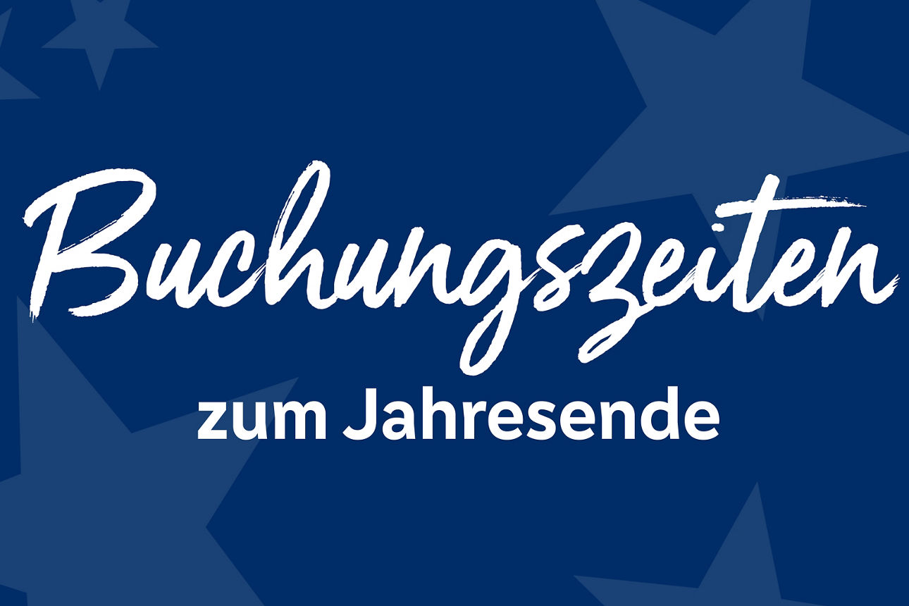 Blauer Hintergrund mit hellblauen Sternen und weißer Schrift