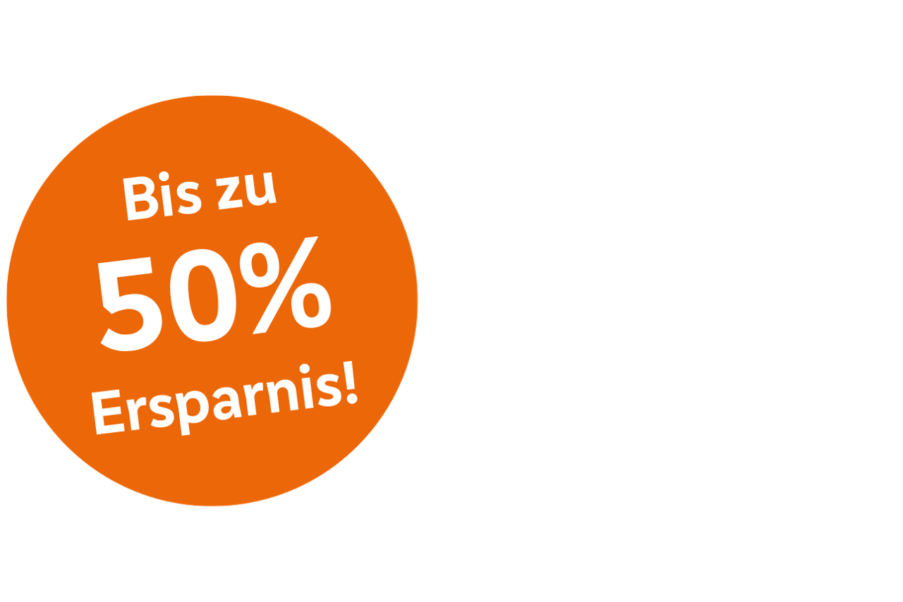 Button "Bis zu 50% Ersparnis!"