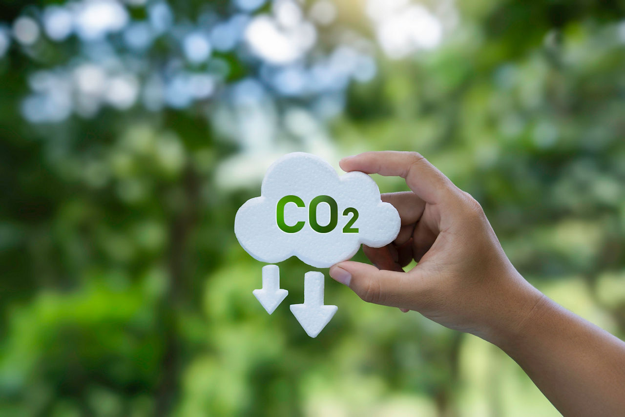 Darstellung den CO2-Fußabdrucks auf grünem Hintergrund