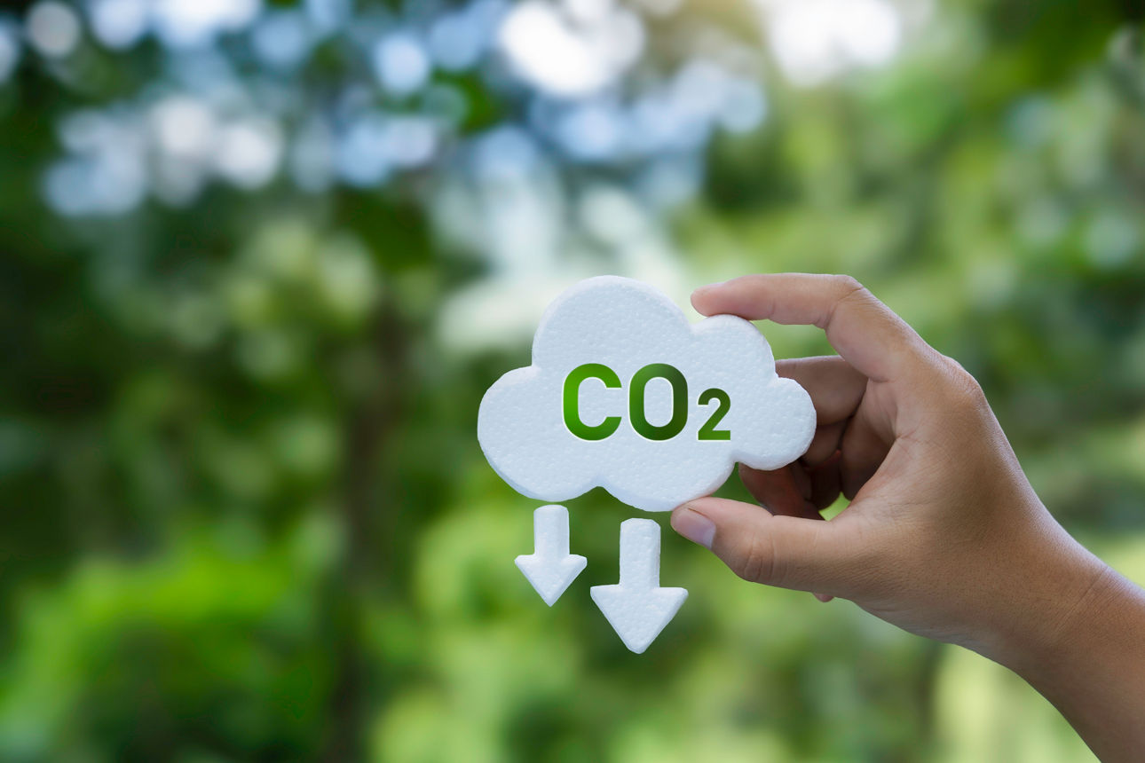 Darstellung den CO2-Fußabdrucks auf grünem Hintergrund