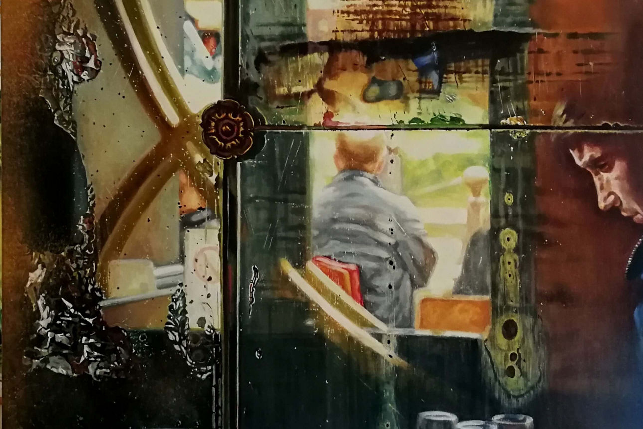 Cafe in Paris. Alte Spiegel. 2020. Öl auf Leinwand. 100 x 80 cm