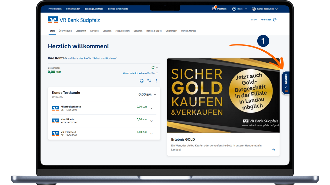 Schaubild zur Nutzung der Kontaktlasche im OnlineBanking