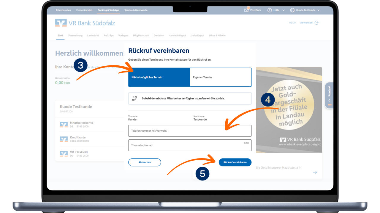 Schaubild zur Nutzung des Rückrufservice im OnlineBanking