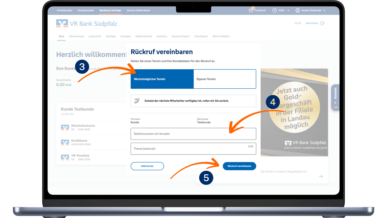 Schaubild zur Nutzung des Rückrufservice im OnlineBanking