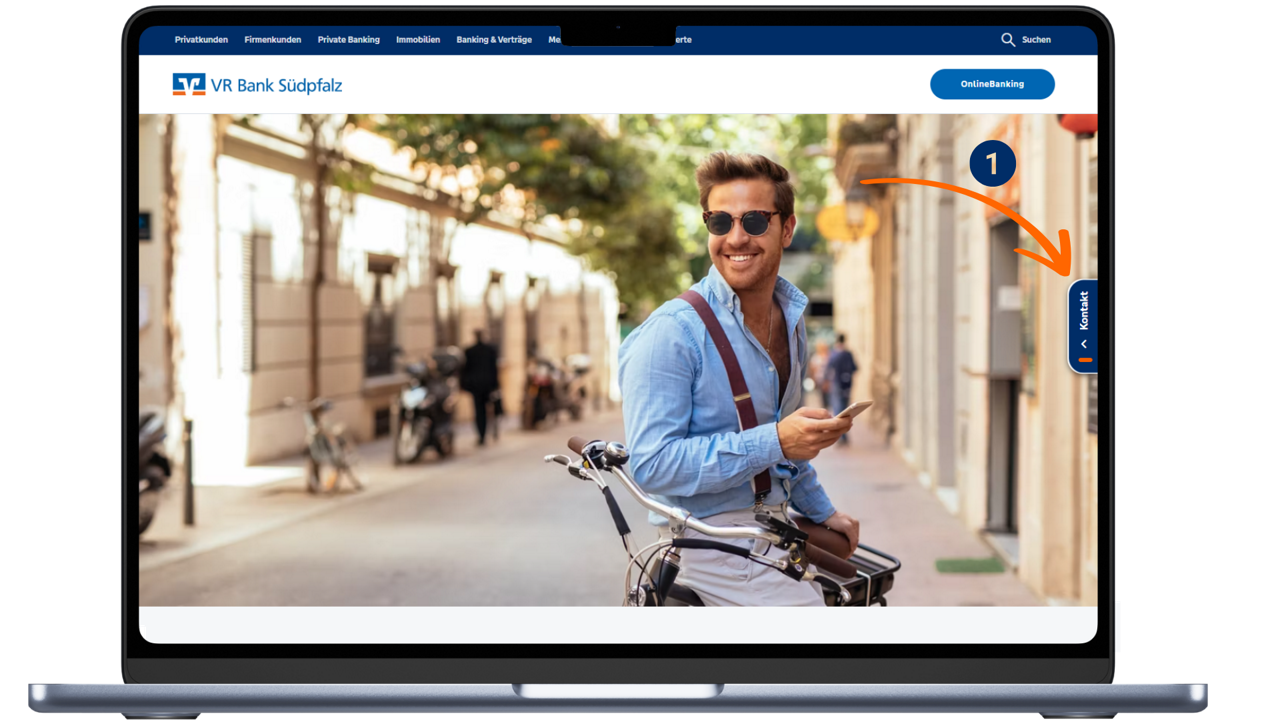 Schaubild zum Auffinden des Rückrufservice in der Kontaktlasche im OnlineBanking
