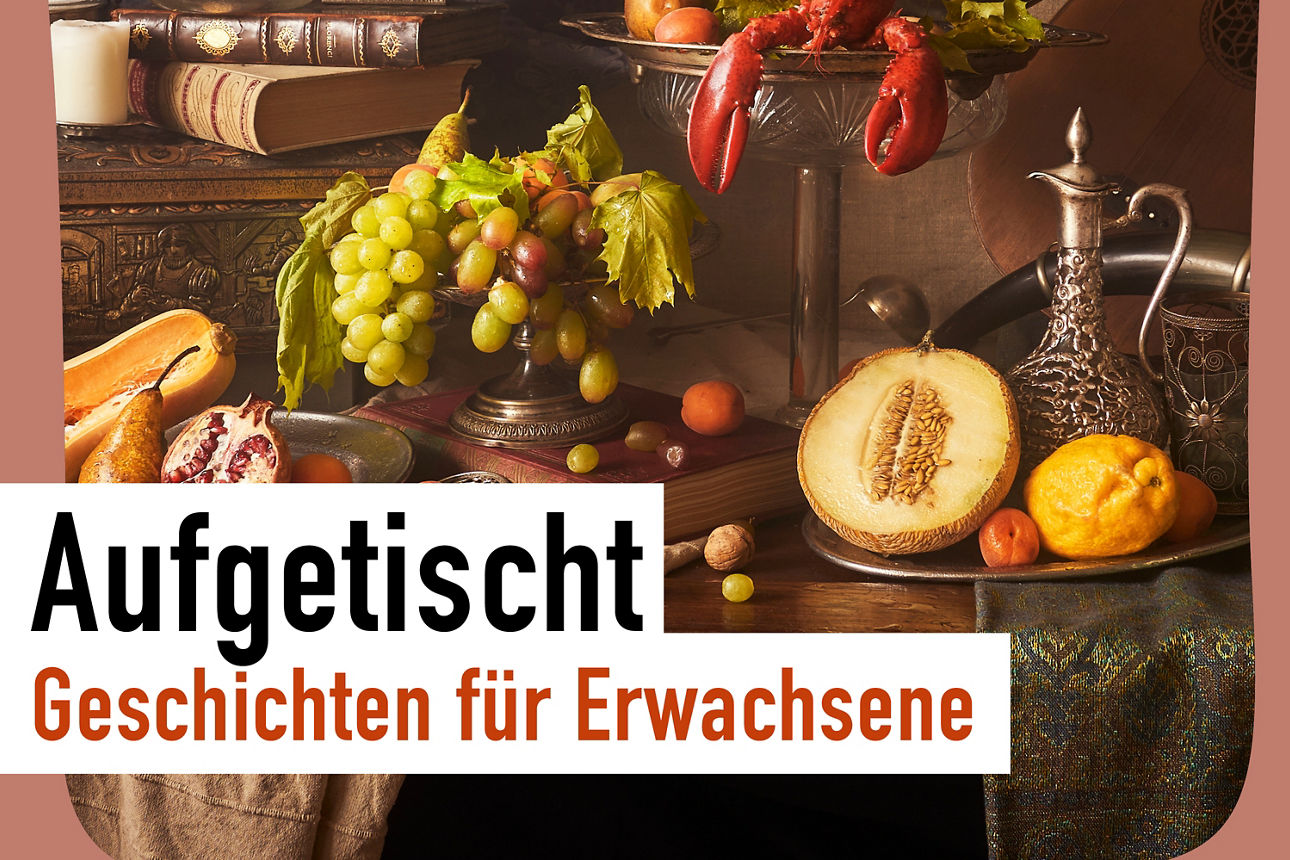 Mittelalterliches Bildmotiv Tisch gefüllt mit Speisen und Getränken 