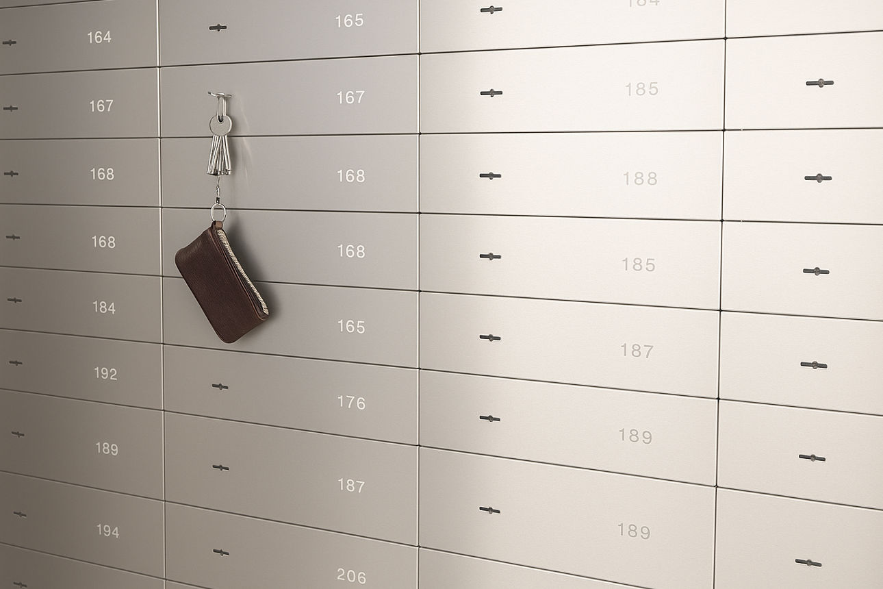 Schließfächer in der Bank mit Schlüssel