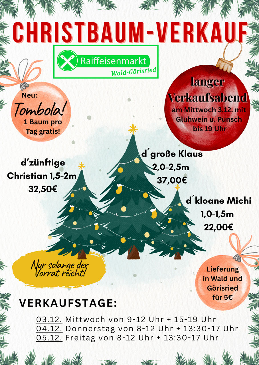 Bild zur aktuellen Aktion Christbaum-Verkauf Raiffeisenmarkt Wald-Görisried