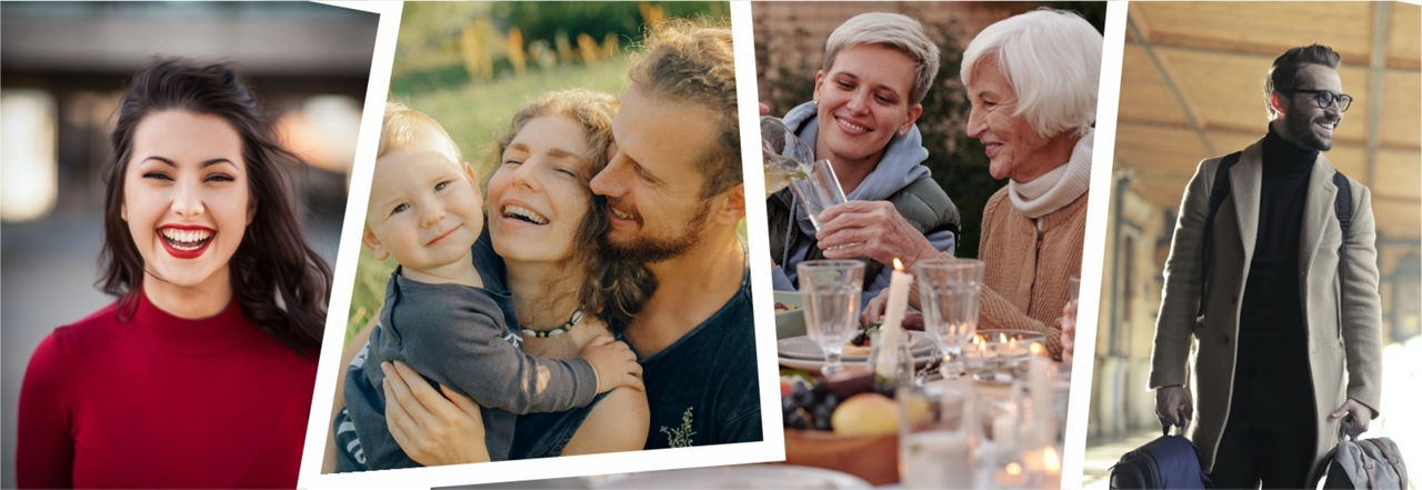 Eine Fotocollage mit Bildern von Menschen unterschiedlichen Alters und Geschlechts.