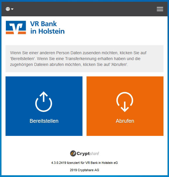 Screenshot der Webanwendung Cryptshare®