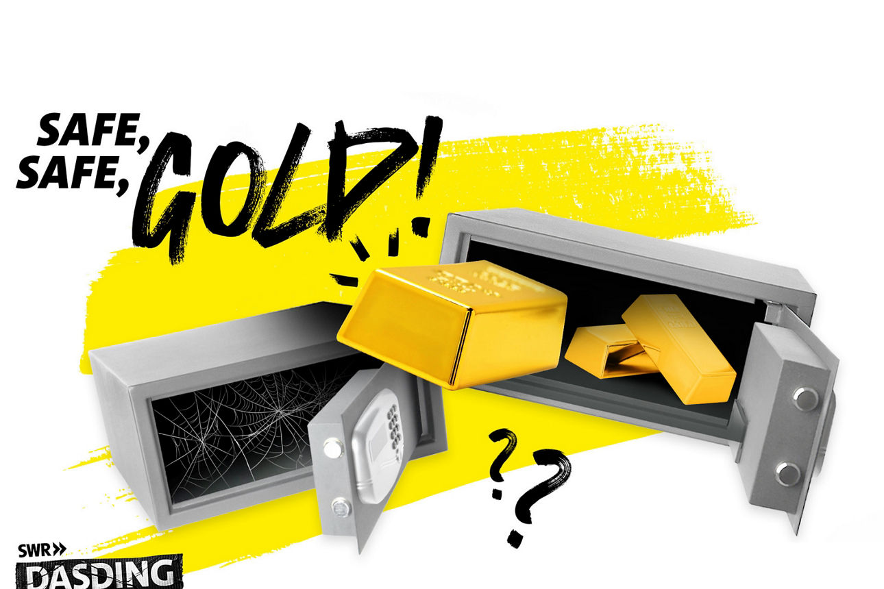 Offene Tresore mit Goldbarren  - Text Safe, Safe, Gold